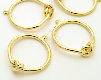 -3186-GD / 2 pcs - Pendentif à anneau de nœud de fil épais, pendentif de charme à ruban rond de ruban, plaqué argent sur laiton / 24mm