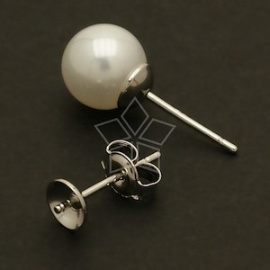 SV-054-OR / 10 Pcs Pearl Cup Earring Posts, DiY Pearl Earrings Making Findings, Silver Plated over Brass, 925 Sterling Silver Post / 5mm image 1