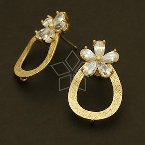 SI-396-MG / 2 Pcs - Circle and Flower Earrings, Matte Gold Plated, 925 Sterling Silver Post / 15mm x 22mm
