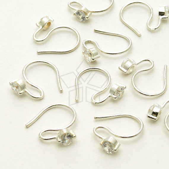 SV-115-SS Pcs 925 Sterling Silver Tiny CZ Point Hook Ear Wires, Diy  Earrings Findings 12mm