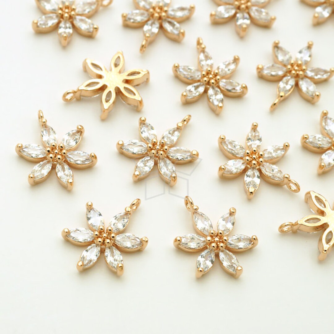 PD-3098-RG / 2 Pcs Cubic Zirconia Set Six Petal Flower