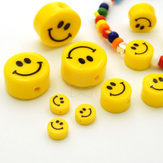 Ar 075 Yl 4 Pcs Smiley Face Beads Light Weight Yellow Etsy
