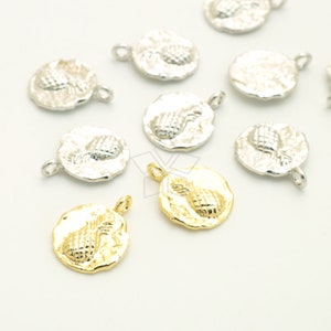 PD-1548-OP / 2 Pcs - Vintage Pineapple Round Coin Pendant, Tropical Fruit Charm Pendant, Pineapple Charms, Choose Color! / 10mm