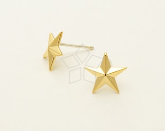 SI-694-GD / 2 Pcs - Tiny Shiny Star Stud Earrings, Gold Plated Ear Posts, 925 Sterling Silver Post / 10mm x 9.6mm