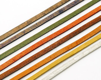 LT02 / 3 yards - 3mm FLAT Leather Cord, Genuine Natural Indian Leather Cord for Wrap Bracelet, DIY Boho Jewelry Cord