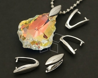 PS-039-OR / 6 Pcs - Simple Bail with a Seed Motif, Silver Plated over Brass / 10mm