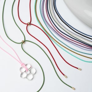 WR68 / 1 pcs - Adjustable Length Color Braided Silky Rope Cord Necklace with Gold Plated Clasp and End Caps Ready to Wear