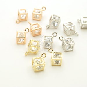 PD-1287-OP / 2 Stück - Zirkonia innerhalb Würfel Charm Anhänger, Floating-Circonia-Würfel Charms, Farbe wählen / 6 mm