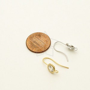 EA-126-MG / 2 Pcs Round CZ Hook Ear Wires, Earrings Findings, Matte Gold Plated over Brass / 18.5mm image 2