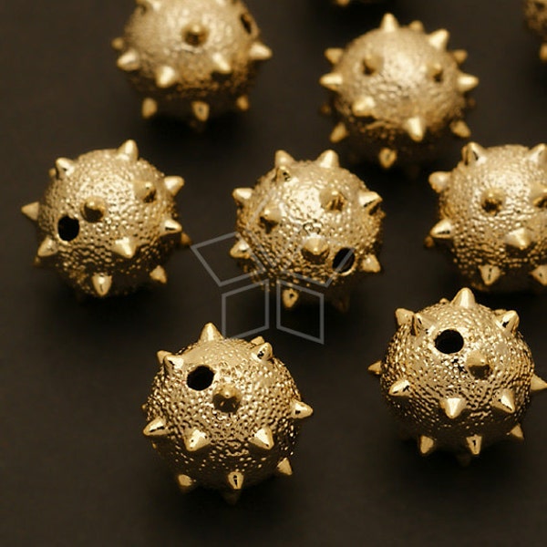 ME-096-GD / 2 pièces - perles de boule de ponçage de masse, perles en métal de boule de pointe de masse de fer, bracelet de bijoux plaqué or faisant des résultats / 12mm