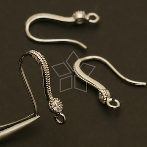 EA-096-OR / 4 Pcs - Shapely Single Stone Hook Ear Wires, Silver Plated over Brass / 18.5mm