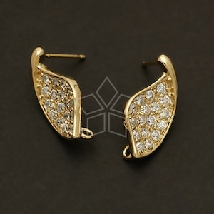 SI-321-GD / 2 Pcs - Windy Leaf Earring Findings, 16K Gold Plated over Brass Body with .925 Sterling Silver Post / 9mm x 18mm