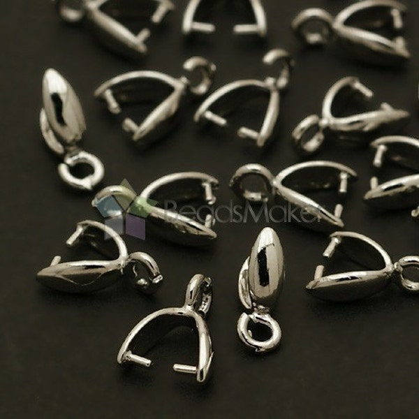 PS-016-OR / 10 Pcs - Mini C-type Pinch Bail, Pendant Bails, Small Ice Pick with Loop, Silver Plated over Brass / 7.3mm