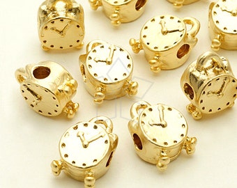 ME-203-MG / 2 Pcs - Table Clock Metalic Bead Charm Pendant, Matte Gold Plated over Pewter / 9mm x 13.5mm