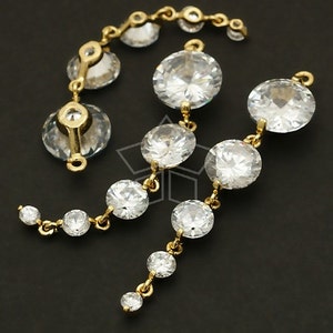 PD-047-GD / 2 Pcs - Five Cubic Zirconia Pendant, Cascade CZ Dangle Drop Charm, Gold Plated Brass / 10mm x 49mm