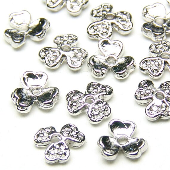CP-020-OR / 30 Pcs - Mini Clover Bead Cap, Silver Plated over Brass / 4.7mm
