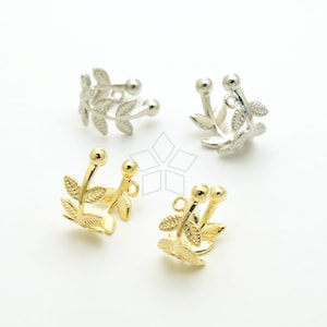 EA-371-OP / 2 Pcs - Fancy Cartilage Ring Laurel Leaf Cuff with One Loop, Ear Cuffs No Piercing, Non Pierced Ear Cuff, Choose Color  / 12mm