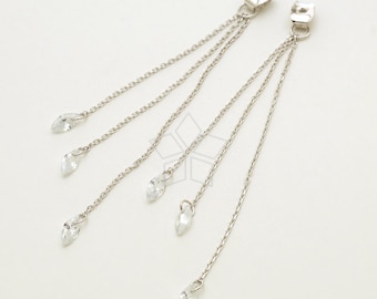 EA-268-OR / 2 stuks - Oorknopen Terug Stoppers, Oorbel Moeren met Marquise Cut Cubic Zirconias op Lange Zilver Vergulde Messing Ketting / 76mm
