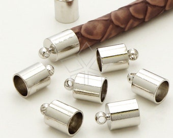 FE-005-OR / 10 Pcs - 6mm End Caps with Loop - Leather End Caps, Silver Plated over Brass / 5mm Inside Diameter