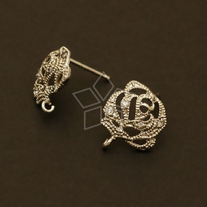 SI-055-OR / 2 Pcs - Jewel Rose Earring Findings, DiY Jewelry Earrings Making Findings, 925 Sterling Silver Post / 11mm x 12mm