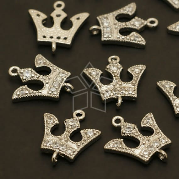 PD-139-OR / 2 Pcs - Jewel Tiara Pendant, Tiny CZ Crown Connector 