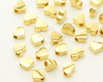 ME-234-GD / 4 Pcs - Tiny Flat Heart Bead Centerpiece, DIY Jewelry Bracelet Making Findings, Gold Plated over Brass / 5mm x 4.3mm