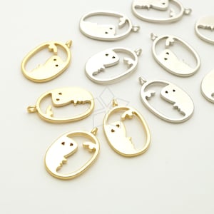 PD-3303-OP / 2 Pcs - Abstract Face Pendant, Silhouette Face Pendant, Outline Face Pendant, Choose Color! / 11mm x 17mm