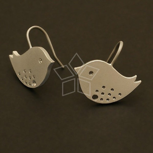 EA-062-MS / 2 Pcs - Skylark Hook Ear Wires, Bird Hook Earrings, Matte Silver Plated over Brass / 17mm x 10mm