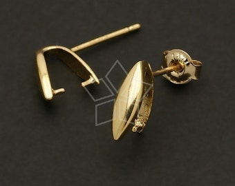 SI-189-GD / 2 Pcs -  Prong Bail Earring Findings, Drop Pendant Bail Ear Posts, Gold Plated, 925 Sterling Silver Post /  3mm x 10mm