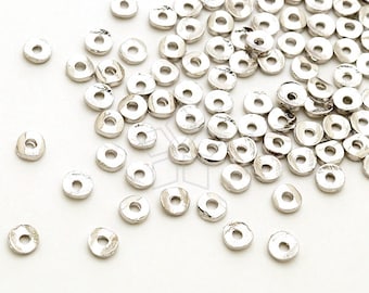 AC-071-OR / 20 Pcs - Tiny Bent Round Bead Spacer, Textured Disc Spacer Beads, Silver Plated Pewter / 3.5mm