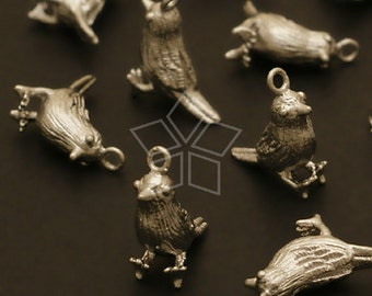 PD-493-MS / 2 Pcs - Chubby Sparrow Charms, Little Bird Charm Pendant, Matte Silver Plated over Brass / 13mm x 13mm
