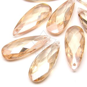 ZC-049-CP / 2 Pcs - Slim Facted Flat Drop (Champagne), Cubic Zirconia Gemstone Tear Drop / 7mm x 17mm