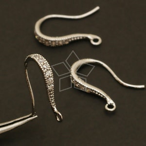 SI-040-OR / 2 Pcs - Shapely CZ Stones Ear Wires, Jewelry Earrings Findings, Tarnish Resistant 925 Sterling Silver / 19mm