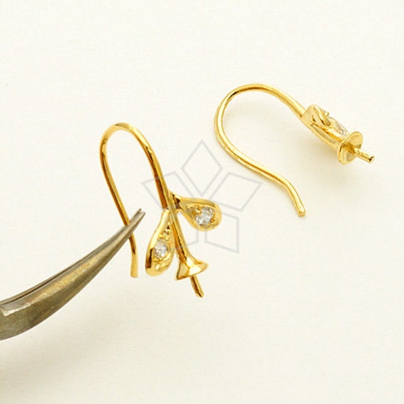 EA-131-GD Pcs Sprout Cup Ear Hook Findings, Pearl Drop Hook - Main Image