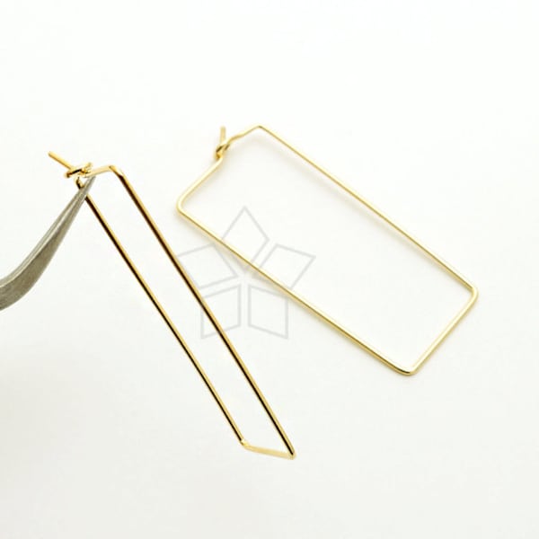 EA-194-GD / 4 Pcs - Rectangle Wire Earrings, Rectangle Hoop Earrings, Square Hook Ear Wires, Gold Plated over Brass / 15mm x 34mm