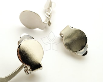 EA-301-OR / 6 Pcs - New Non Pierced Clip on Earring Findings with 12mm Flat Pad & Silicon Rubber Comfort Pads, Silver Plated Brass / 12mm