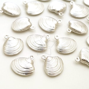 PD-2287-MS / 2 Pcs - Tiny Both Sides Seashell Pendant, Mini Shell Charm, Matte Silver Plated over Pewter / 13mm x 13mm