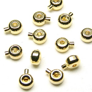 SI-023-GD / 10 Pcs - New One Touch Crimp Beads, End Tips, Bead Necklace Cord End Crimp, Gold Plated over Brass, DIY Jewelry Findings / 3.2mm