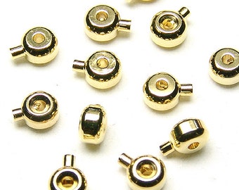 SI-023-GD / 10 Pcs - New One Touch Crimp Beads, End Tips, Bead Necklace Cord End Crimp, Gold Plated over Brass, DIY Jewelry Findings / 3.2mm