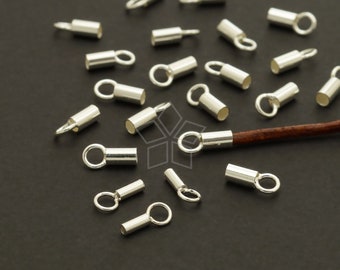 SV-043-SS / 4 Pcs - End Caps with Loop for Max 1mm Cord, Cord End Cord Tip for Very Thin Leather Cord, 925 Sterling Silver / Choose Size!