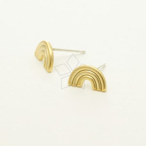 SI-683-MG / 2 Pcs - Tiny Rainbow Stud Earrings, Matte Gold Plated over Brass Body with, 925 Sterling Silver Post / 10.5mm x 6mm