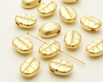 ME-195-MG / 2 Pcs - Coffee Bean Bead Centrepiece, Floating Charm, Matte Gold Plated over Brass / 7.5mm x 10mm