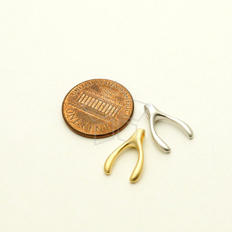 Matte Silver Plated over Pewter 9mm x 15mm PD-1091-MS 4 Pcs Mini Simple Wishbone Pendant