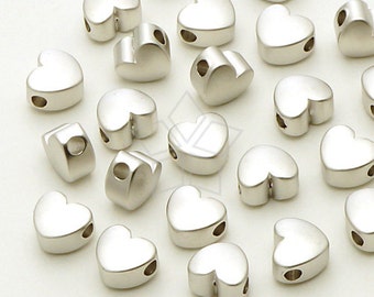 ME-162-MS / 4 Pcs - Tiny Chubby Heart Bead Centerpiece, Matte Silver Plated over Brass / 5.5mm x 4.8mm