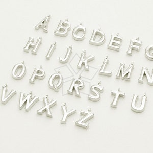 IN-109-OR / 2 Pcs - Initial Mini Charm, Alphabet Letter Pendant, Upper Case A-Z Choose Letter, Rhodium Silver Plated Brass Charm