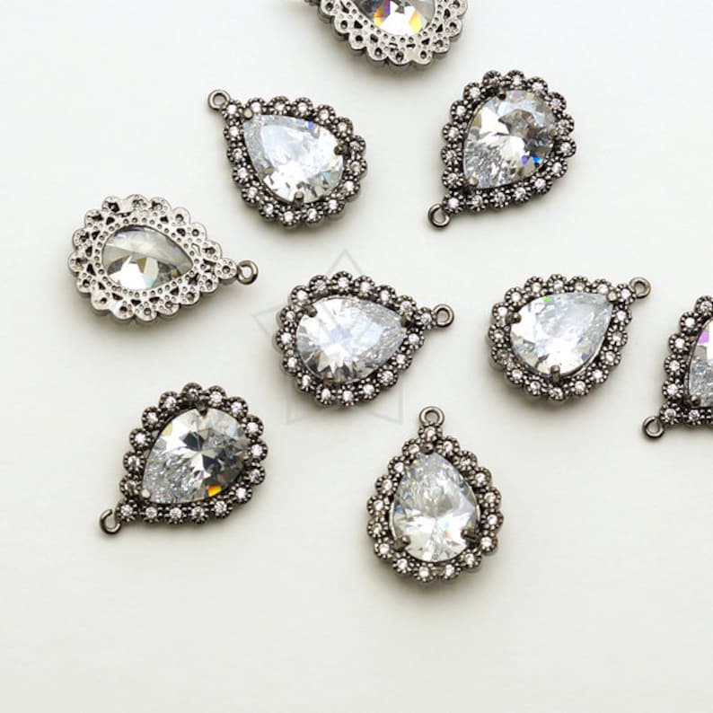 Black Plated over Brass 11mm x 16mm Small Size PD-1479-GM 2 Pcs Precious CZ Drop Pendant