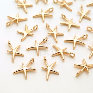 PD-2952-RG / 2 Pcs - Mini Sea Star Charms, Tiny Smooth Starfish Pendant, Ocean Marine Charms, Rose Gold Plated over Brass / 6.8mm x 9mm