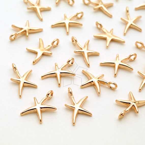 PD-2952-RG / 2 Pcs - Mini Sea Star Charms, Tiny Smooth Starfish Pendant, Ocean Marine Charms, Rose Gold Plated over Brass / 6.8mm x 9mm