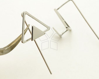 EA-172-OR / 2 Pcs - Geometric Triangle Hook Earrings, Mountain Earrings, Silver Plated over Brass / 14.5mm x 13mm