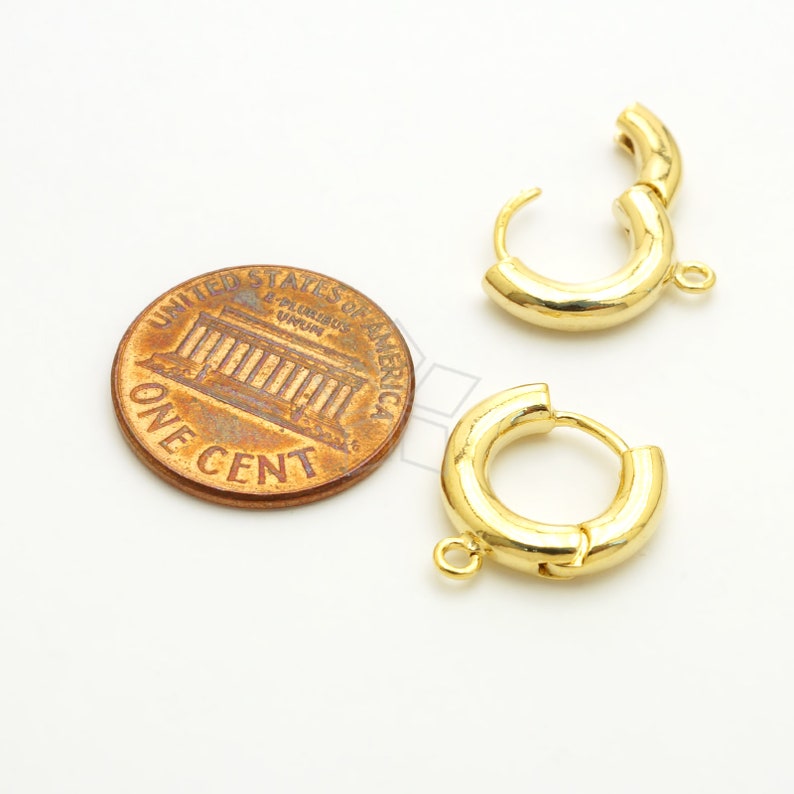 Round Lever Back Ear Hoops Gold Plated 14mm Thick Round Huggie Hoop Earring Earring Findings EA-363-OP 2 Pcs